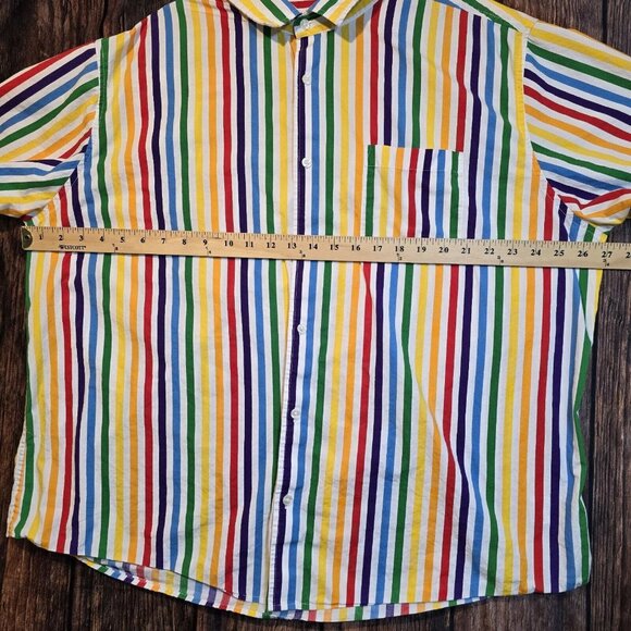 Trinity Collective Button Up Short Sleeve Multicolor Striped Shirt 80s Style 2XL - Picture 4 of 12